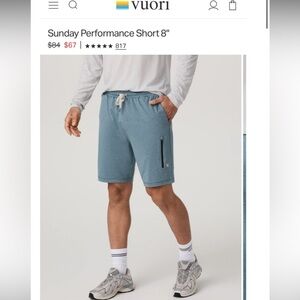 Vuori Sunday Performance Shorts in Blue